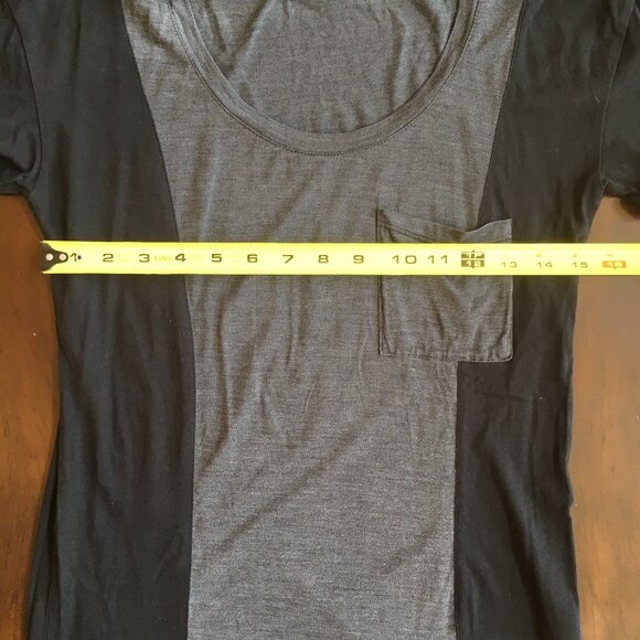 Madewell Silk Basic T Shirt XS Small Black Gray Colorblock Pocket Hi Line Tee - Picture 5 of 9